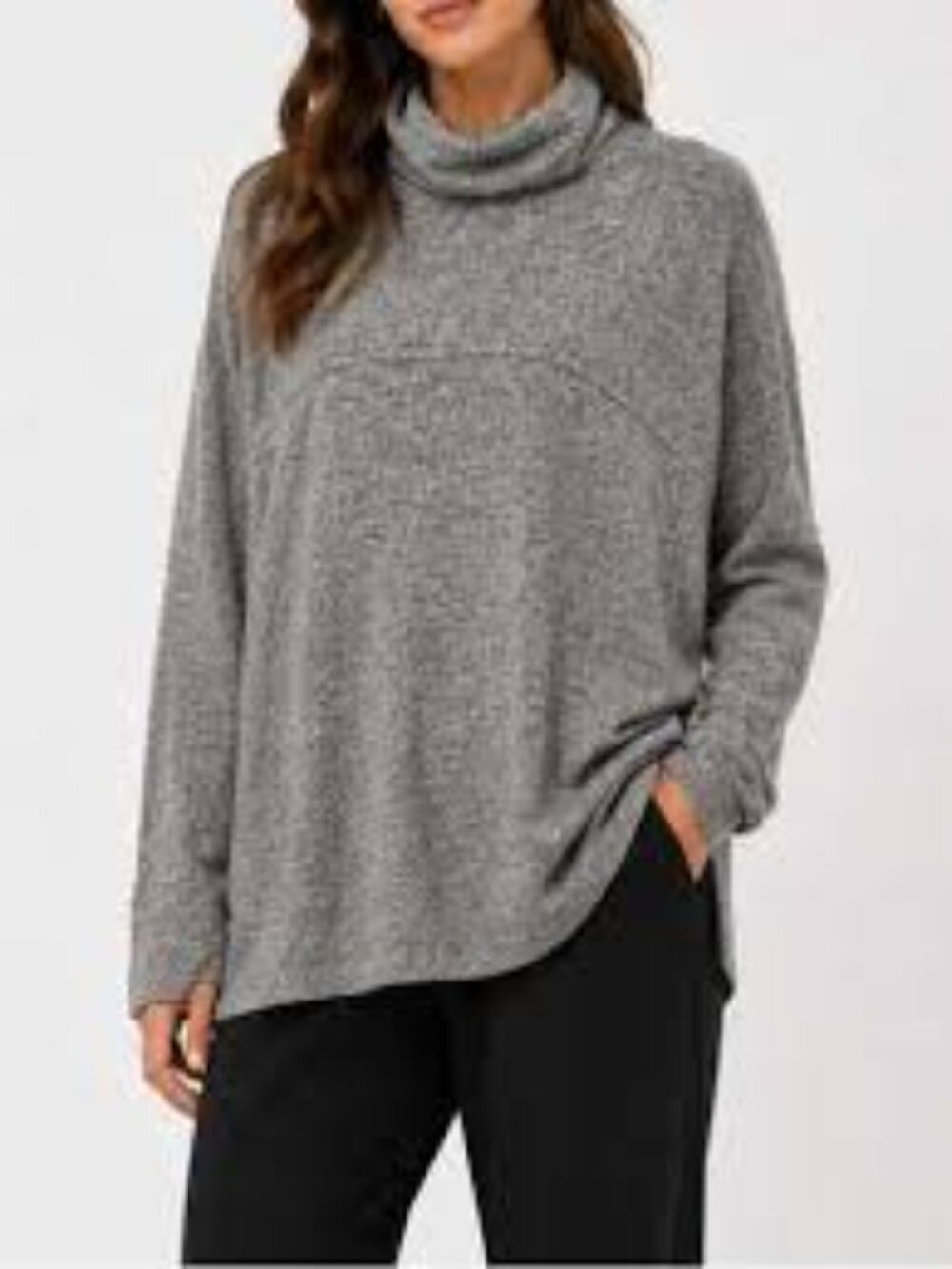 Aerie Slouchy Oversized Turtleneck Knit Tunic Sweater Cowl Neck Gray Medium XL
